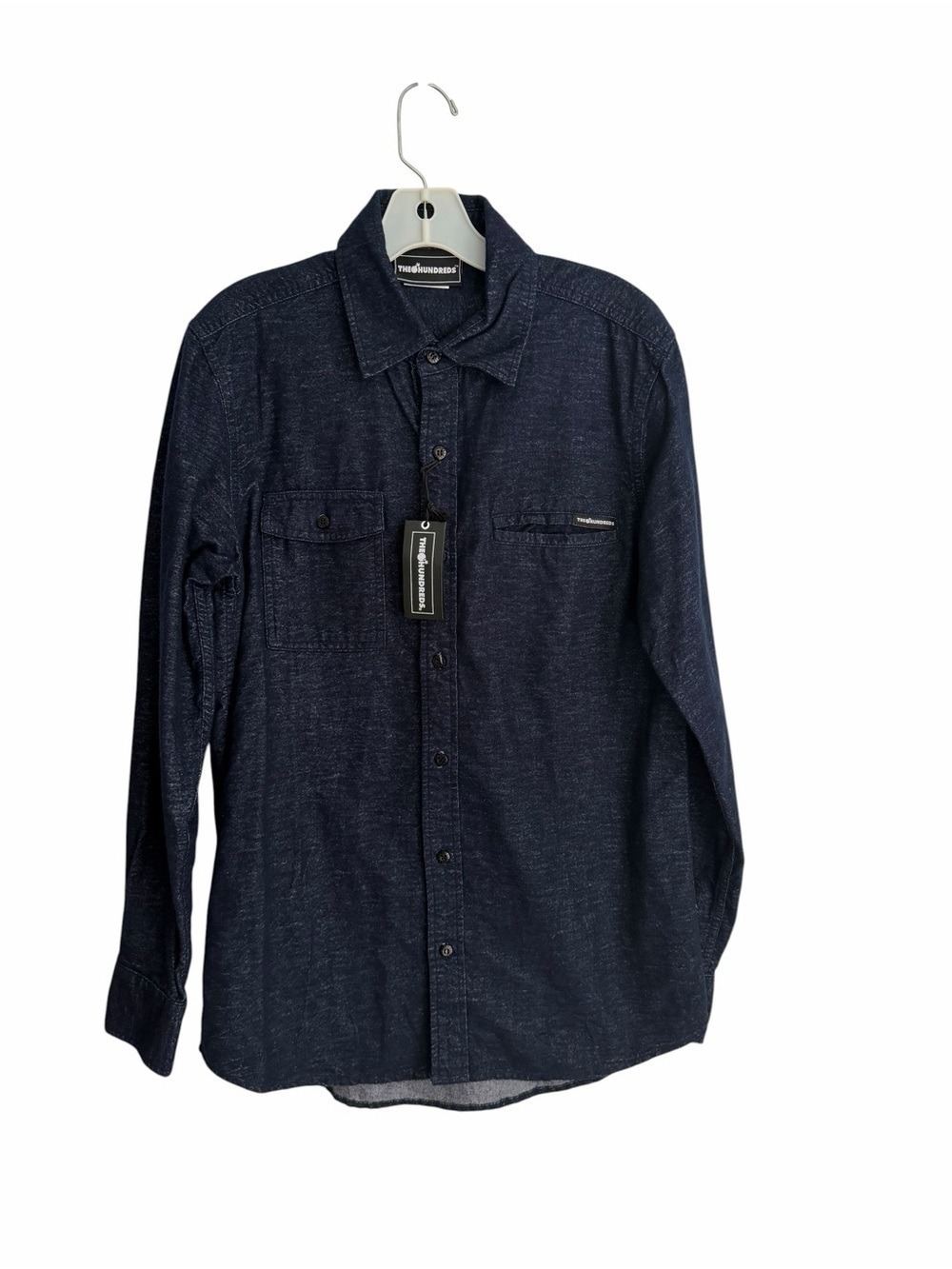 The Hundreds Dark Indigo Long Sleeve Button-Up Flannel Shirt Navy Size M NWT